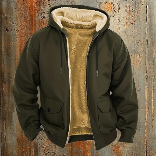 Men's Casual Zippered Pocket Hooded Jacket Men's Solid Color Fashion Warm Jacket - Image 28