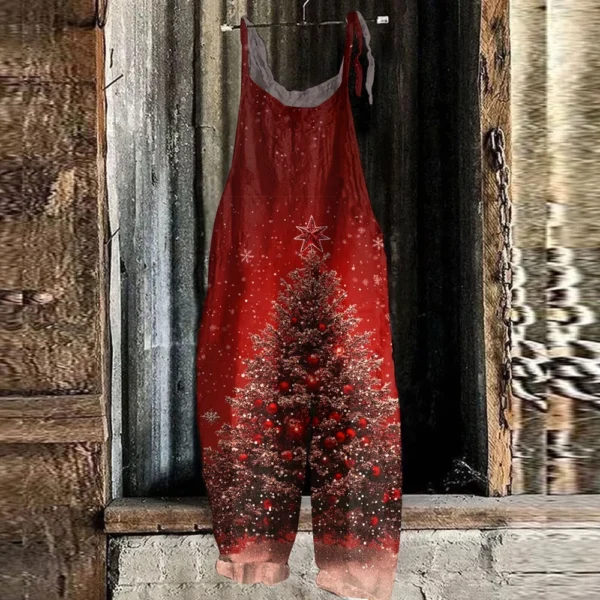 Women's Christmas Shoulder Strap Casual Loose Vintage Jumpsuit Print - Image 12