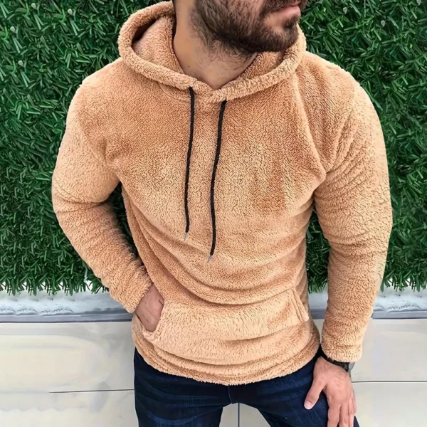 Men's Side Seam Pocket Hooded Lapel Solid Color Double-sided Velvet Hooded Long - Image 22