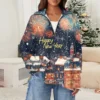 Women's Casual Half Zipper Lapel Christmas Printed Pullover Top Side Slit - Image 28