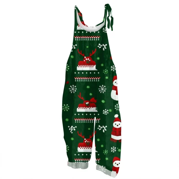 Women's Vintage Shoulder Strap Loose Print Christmas Jumpsuit Casual - Image 3