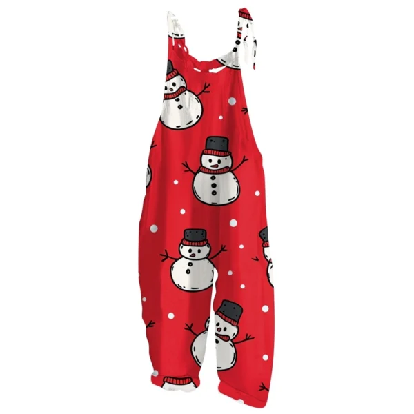 Women's Loose Print Casual Christmas Vintage Jumpsuit Shoulder Strap - Image 8