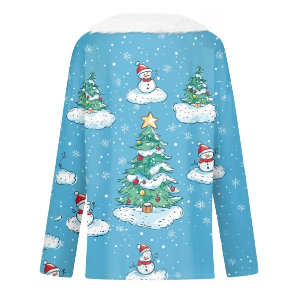 Women's Christmas Shirt Fleece Collar T Shirt Party V Neck Long Sleeve Top - Image 11