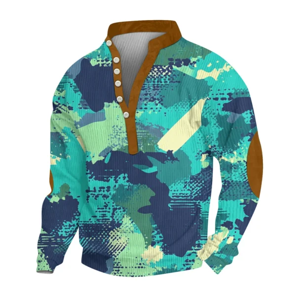 Men's Print Plush Warm Coat Fleece Sweater Casual Coat Pocket Sweater Winter - Image 11