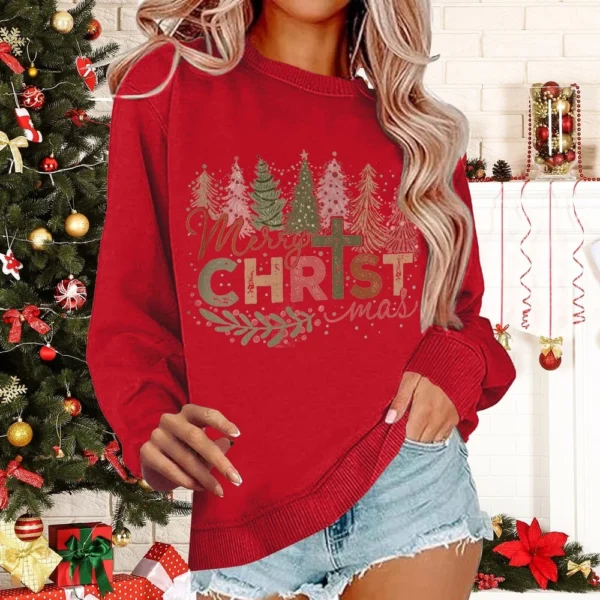 Women's Casual Loose Solid Color Easter Print Round Neck Long Sleeve Hoodie - Image 22