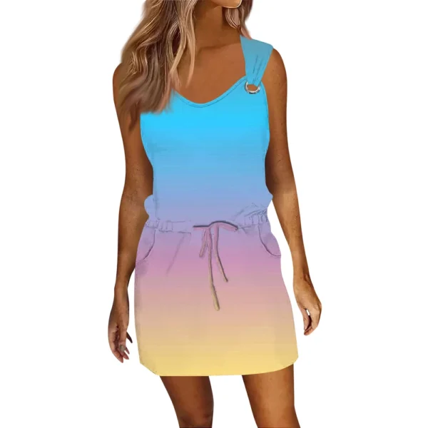 Women's Fashion Casual Printed Sleeveless Drawstring Dress With Pockets - Image 16