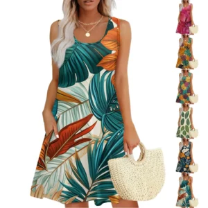 Women's Casual Fashion U-neck Sleeveless Print Dress