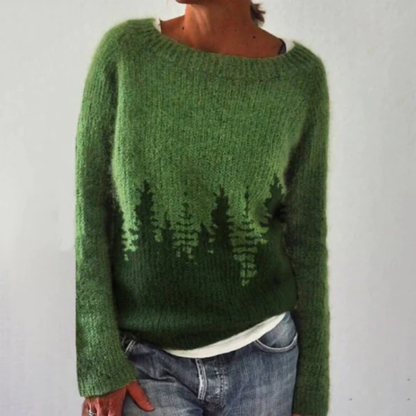 Women's Fashionable Casual Printed Round Neck Pullover Loose Long Sleeved - Image 13
