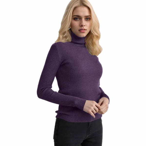 Women's Fashion Casual Solid Color Versatile Knitted High Neck Pullover Sweater - Image 10