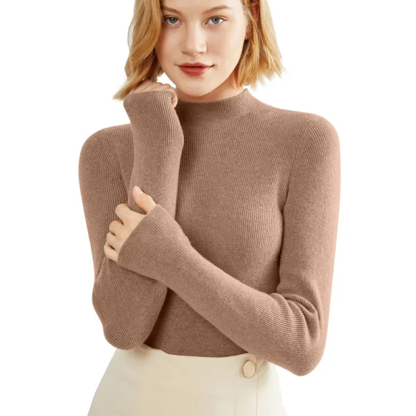 2024 Women's Sweaters Half Turtleneck Thin Long Sleeve Causal Pullover Sweater - Image 11