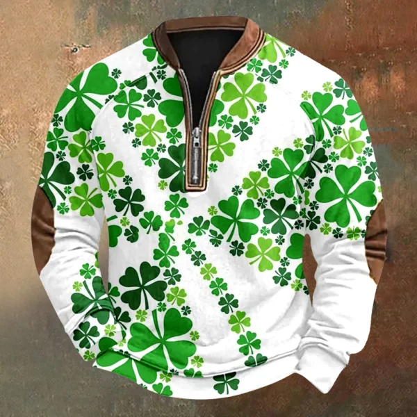 Men's St. Patrick's Day Vintage Casual Zip Sweatshirt Outdoor Casual Top - Image 37