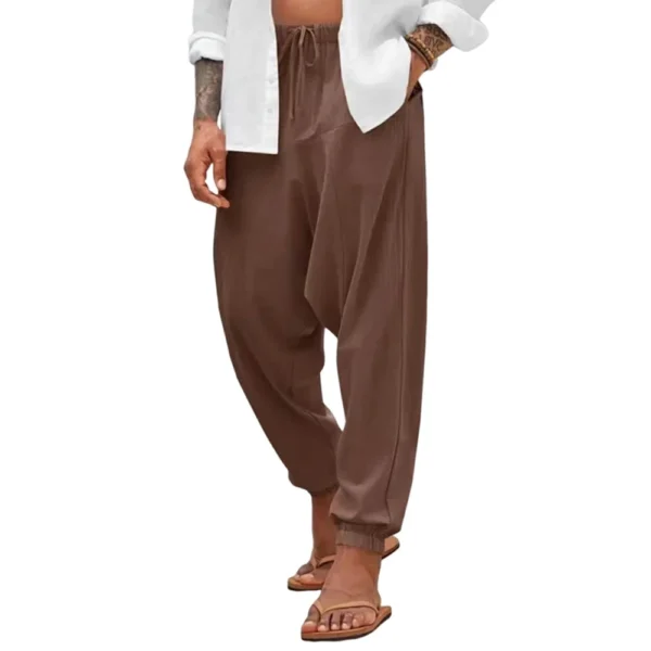 New Casual Loose Cotton Hemp Trousers Haren Trousers Men's Solid Color Trousers. - Image 4