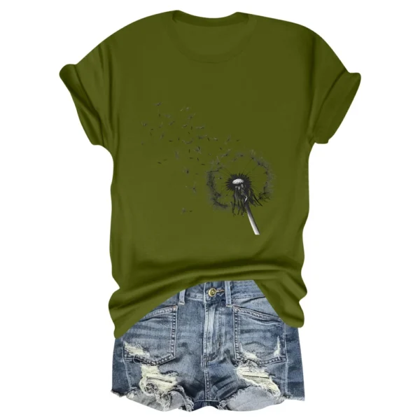 Women's Fashion Daily Short Sleeved Loose Casual Printed Round Neck T-Shirt - Image 17