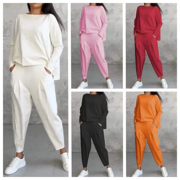 Women's Solid Color Crew Neck Long Sleeve Suit Women's