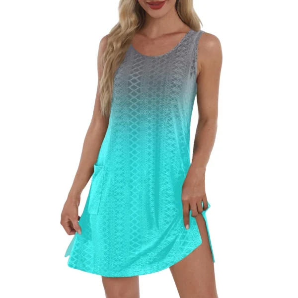 Women's Casual Sundress With Pockets Summer Boho Beach Dress T-Shirts Dress V - Image 9