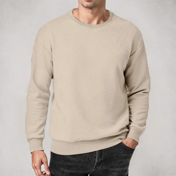Men's Crewneck Sweatshirt Casual Long Sleeve Geometric Textured Sweatshirt - Image 28