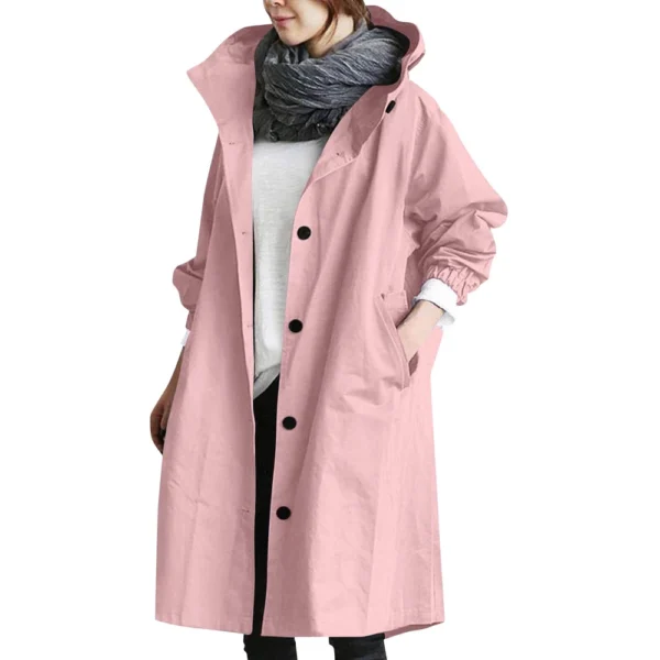 Jacket For Women Casual Plus Size Coat Solid Color Mid Length Windbreaker - Image 3