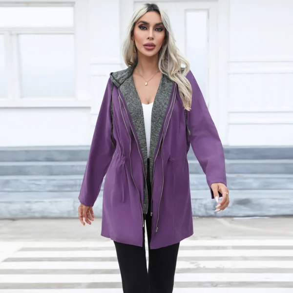Coat long long sleeve windbreaker with hat - Image 10