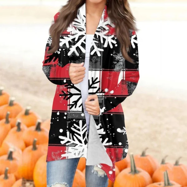 Women's Fashion Casual Christmas Print Mid-Length Cardigan Jacket - Image 30