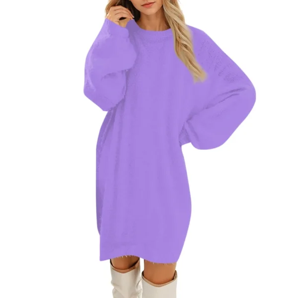 Women's Round Neck Casual Long Sleeve Plush Solid Color Dresses - Image 29