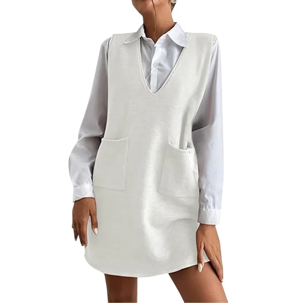 Women's Solid Color Wool Medium Length Double-sided Vest Skirt Sleeveless Dress - Image 9