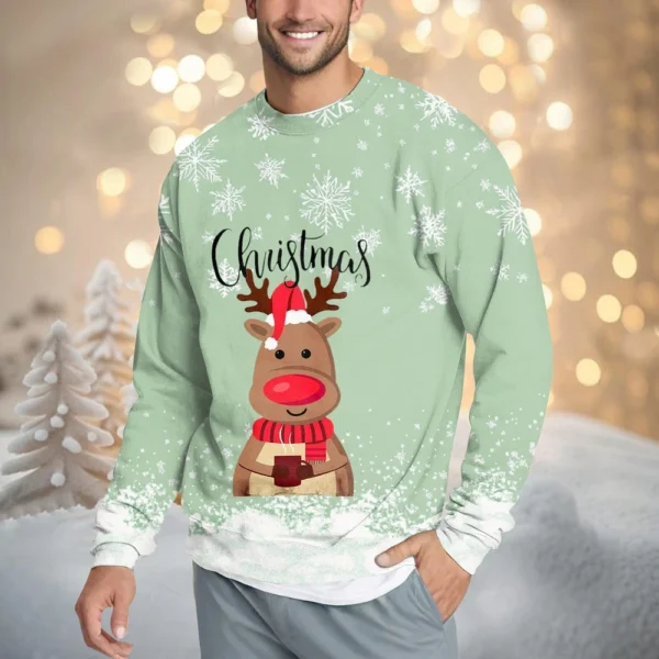 Men's Casual Fashion Comfortable Christmas Printed Round Neck Pullover - Image 19