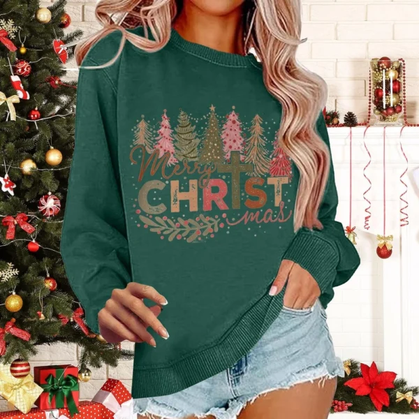 Women's Casual Loose Solid Color Easter Print Round Neck Long Sleeve Hoodie - Image 16