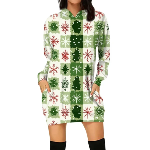 Ladies' Loose Casual Pocket Long Sleeved Hoodie Christmas Printed Sweatshirt - Image 2