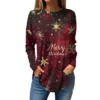 Women's Print Round Neck Christmas Loose T-Shirt Pullover Long Sleeve Top - Image 20
