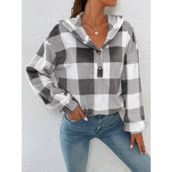 Button Hooded Plush Loose Casual Sweater Women's Clothing - Image 6