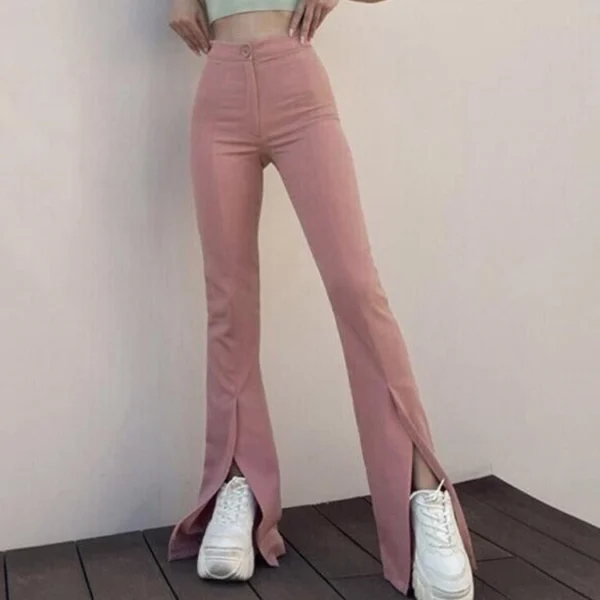 Split-cut personalized solid color flared pants - Image 9