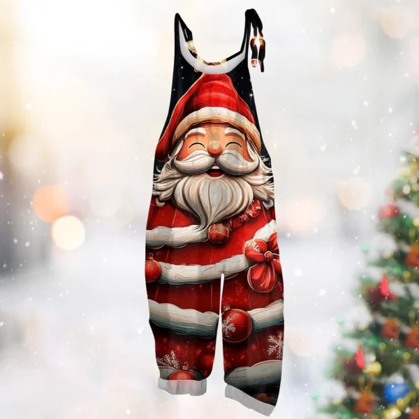 Women's Vintage Shoulder Strap Loose Print Christmas Jumpsuit Casual - Image 16