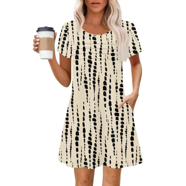 Women's Summer Casual Petal Slim Stripe Pleated Solid Color Dresses - Image 7