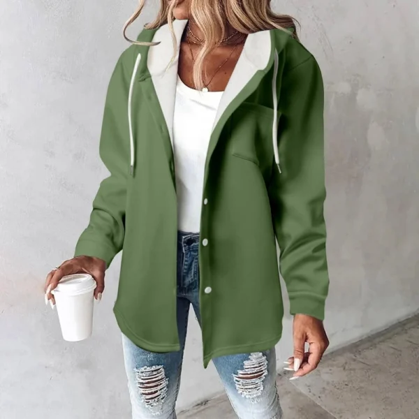 Fleece Hoodies For Women Warm Print Sweatshirt Button Lined Drawstring Hooded - Image 13