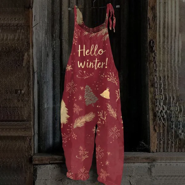 Women's Christmas Shoulder Strap Vintage Loose Casual Jumpsuit Print - Image 13