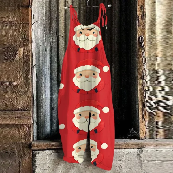 Women's Loose Print Casual Christmas Vintage Jumpsuit Shoulder Strap - Image 22