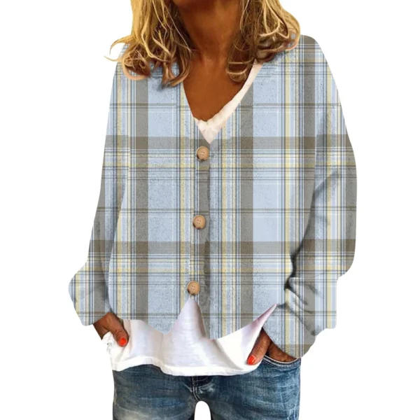Women's Fashion Short Jacket Casual  Plaid Print Single Breasted Plush Top ﻿ - Image 23