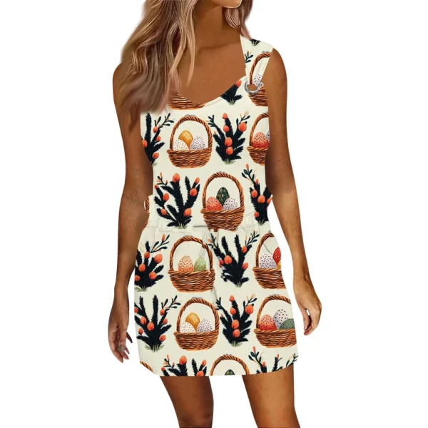 Women's Fashion Casual Easter Printed Sleeveless Drawstring Dress With Pockets - Image 23