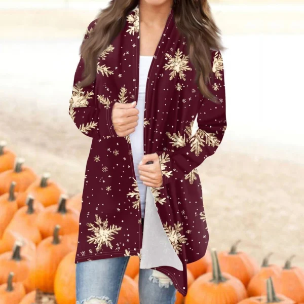 Women's Fashion Casual Christmas Print Mid-Length Cardigan Jacket - Image 21