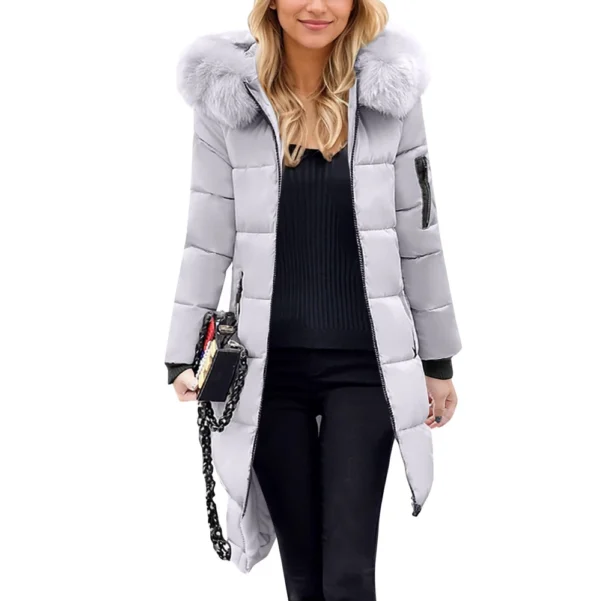 Women's Casual Warm Versatile Large Collar Solid Color Thickened Cotton Coat - Image 22
