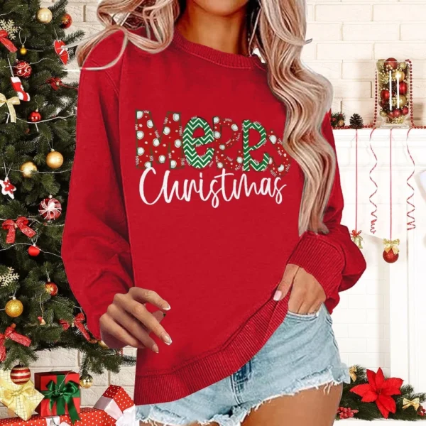 Women's Casual Loose Solid Color Easter Print Round Neck Long Sleeve Hoodie - Image 25