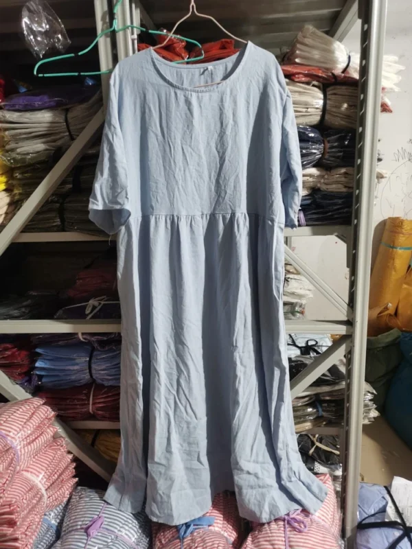 Women's Summer Solid Color Round Neck Half Sleeve  Casual Long Solid Color Dress - Image 9
