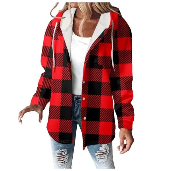 Fleece Hoodies For Women Warm Print Sweatshirt Button Lined Drawstring Hooded - Image 23