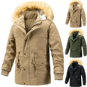 Winter Hooded Men's Cotton-padded Jacket With Collar And Fleece Thickened Slim