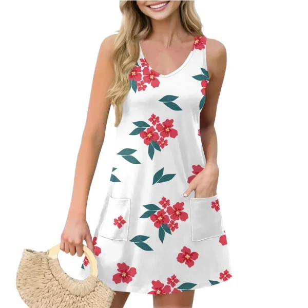 Women's Casual Summer Vest Dress With Pockets Floral Print V Neck Sleeveless - Image 10