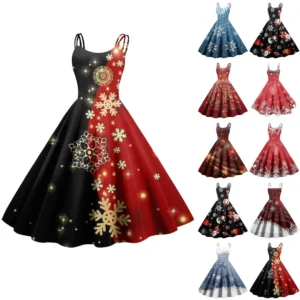 Women's Strapless Punk Sexy Gothic Cocktail Fashion Printed Dress Christmas