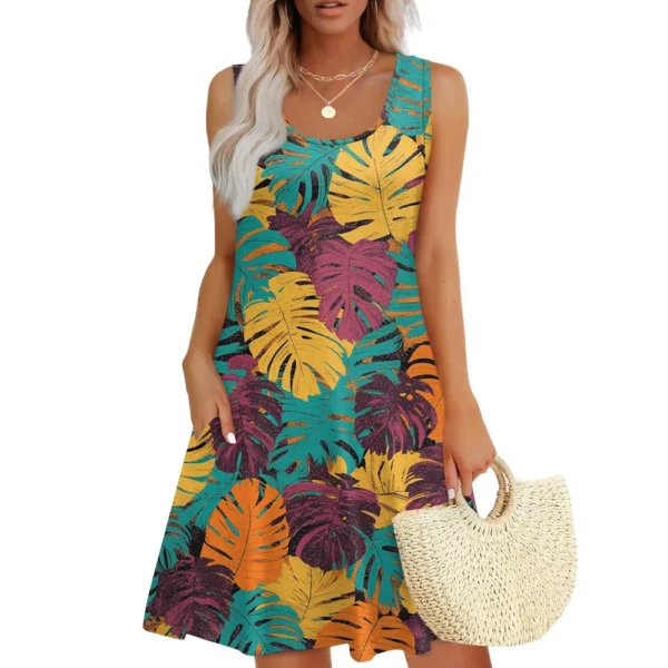 Women's Casual Fashion U-neck Sleeveless Print Dress - Image 27