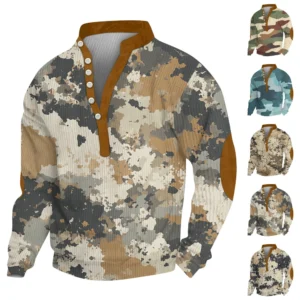 Men's Print Plush Warm Coat Fleece Sweater Casual Coat Pocket Sweater Winter