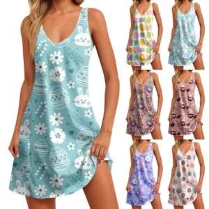 Women's Fashion Casual Easter Summer Dresses Sundresses Printed Loose Dress