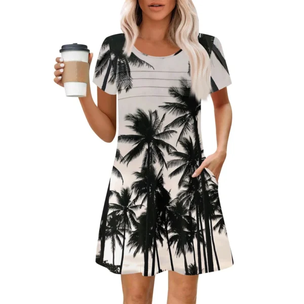 Women's Summer Casual Petal Slim Stripe Pleated Solid Color Dresses - Image 6